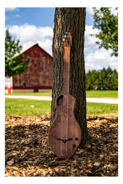 the Boondocker D2 Sapele Dulcimer Guitar Electric/Acoustic 4-String w/Henna Top (MADE IN USA)