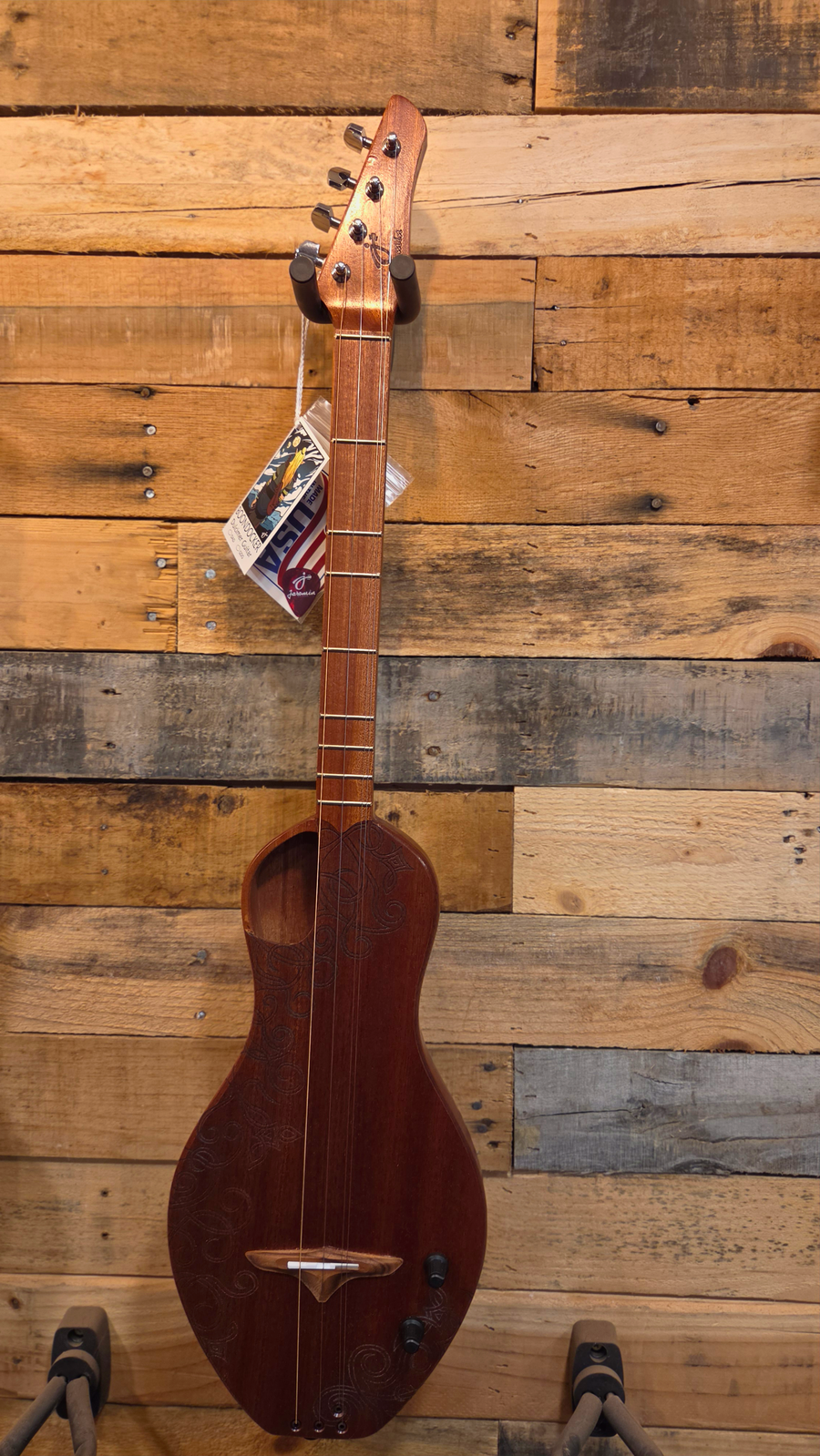 Celtic-engraved All Sapele D2 Dulcimer Electric/Acoustic 4-String